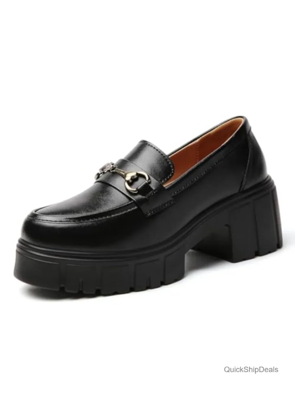 Chunky Platform Loafers for Women Leather Cushioned Slip-On